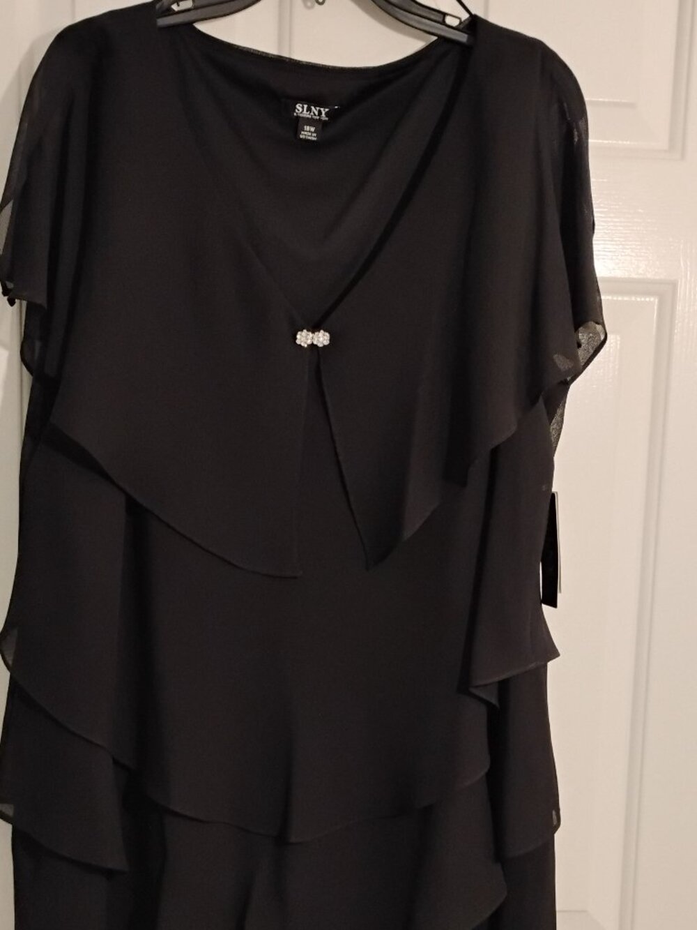 SL Fashions Sleeveless Allover tiered ruffles with rhinestone accent, size 18W